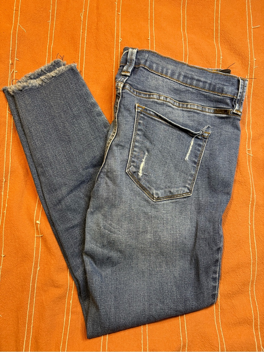 Maternity Mid Wash Blue Skinny Jeans with Frayed Hem